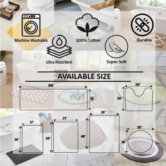 Better Trends 100% Cotton Hotel Collection Sage & White Bath Mat Rug, 17" x 24" - Picture 5 of 5